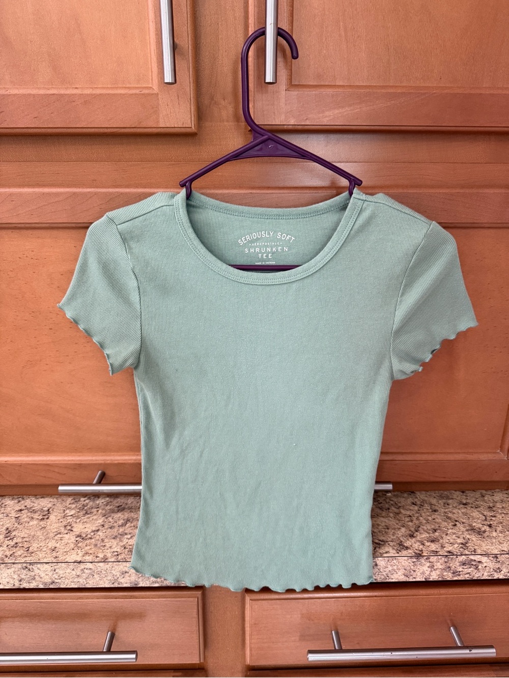 Aeropostale Sage Green Ribbed Shrunken Tee